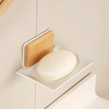 חדר אמבטיה אלומיניום +עץ סבון כלים חינם אגרוף-קיר רכוב סבון ספוג בעל ארגונית אביזרי מטבח מחזיק סבון