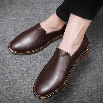 חדש Mens נעליים להחליק על דירות עור אמיתי הליכה רכות נעלי יוקרה נעלי גברים עסקי נעלי זכר שחור אופנה נעלי ספורט