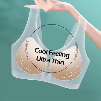 חדש V עמוק חזיות, חזיות סקסיות Ultra Thin Ice משי חלקה תחתוני נשים בתוספת גודל העליון רך לנשימה מוצק הלבשה תחתונה אסף חזייה