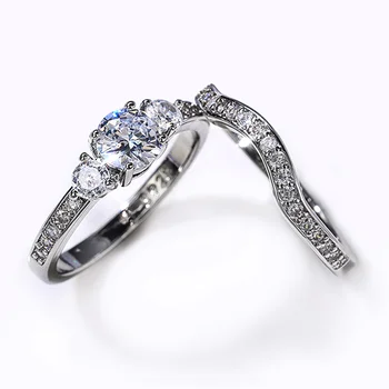 חדש יוקרתי לנשים של הטבעת זוגות חתונה אירוסין אביזרים 2Pcs/Set טבעות משובץ קריסטל מבריק Zirconia תכשיטי אופנה