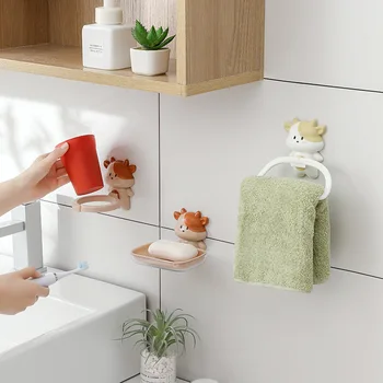 חמוד Multi-צבע קריקטורה פרה פרה קיר רכוב תיבת סבון בכיור האמבטיה התקנה חינם מתאים קיר סבון תיבת ריהוט הבית המדף