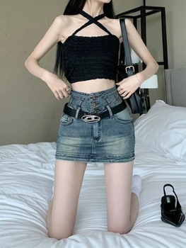 חצאיות נשים רזות מיני סקסי עיצוב אימפריה כל משחק פופולרי ג ' ינס מקרית אופנת רחוב אלגנטי בסגנון קוריאני בנות קיץ יומי