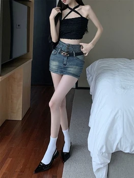 חצאיות נשים רזות מיני סקסי עיצוב אימפריה כל משחק פופולרי ג ' ינס מקרית אופנת רחוב אלגנטי בסגנון קוריאני בנות קיץ יומי