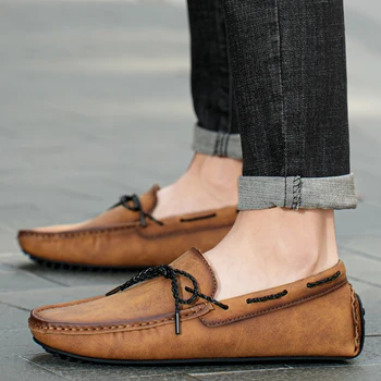 יד תפרים זכר מקרית נעליים נגד החלקה אור חדש אופנתי של גברים עור אמיתי נעלי איכות להחליק על הנהיגה נעליים
