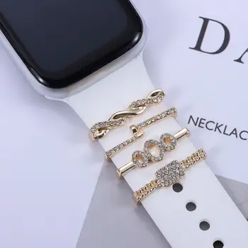 יהלומים מתכת Wristbelt קסמי דקורטיביים הטבעת עבור אפל להקת שעון, קישוט שעון חכם רצועת אביזרים iwatch הצמיד