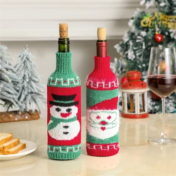 יום חג המולד בקבוק יין שקית כיסוי לסרוג כפתור בקבוק יין כיסוי כיסוי אבק חג מולד קישוט ארוחת ערב קישוט