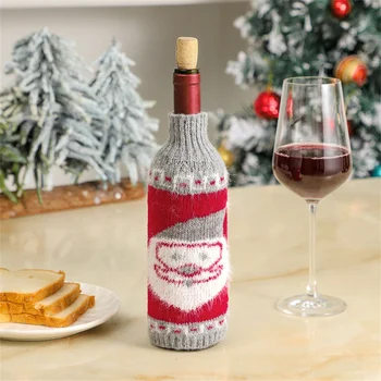 יום חג המולד בקבוק יין שקית כיסוי לסרוג כפתור בקבוק יין כיסוי כיסוי אבק חג מולד קישוט ארוחת ערב קישוט