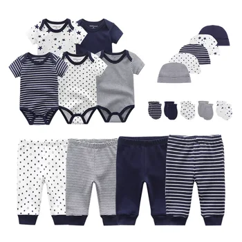 יוניסקס תינוק שרק נולד ילד בגדים סטים כותנה Bodysuits+מכנסיים+כפפות+כובעים התינוקת בגדים 0-12M מוצק צבע קריקטורה הדפסה Bebes