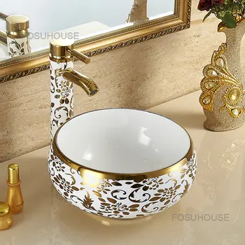 יוקרה אירופית זהב עגול אמבטיה כיורי המטבח הנורדי כביסה כיורים מעצב חדר אמבטיה כיורים קטנים בעבודת יד השולחן אגן Z