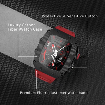 יוקרה חדש סיבי פחמן שינוי ערכת עבור אפל שעונים תיק 8 7 iWatch סדרה 45mm 44mm פלואור גומי ספורט הרצועה.