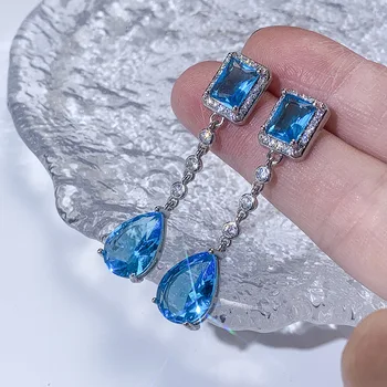 יוקרה טאסל הכחול קריסטל קריסטל עגילים לנשים המפלגה הפופולרית תכשיטים מזג תכשיטים של נשים החתונה 925 תכשיטי