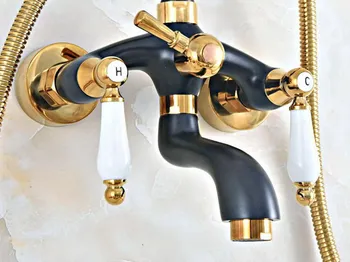 יוקרה צבע זהב פליז שחור שמן מרח ברונזה שירותים מקלחת גשם עגול הראש מיקסר הקש על הגדר קיר רכוב ברזים לאמבטיה ars959