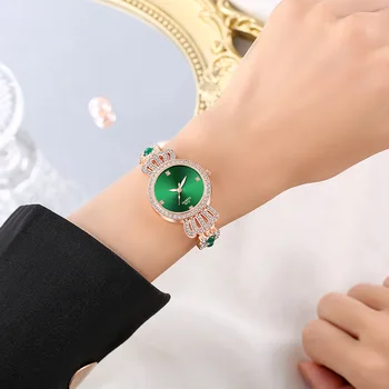 יוקרה רטרו טווס ירוק יהלום שעון לנשים של גברת אופנה קוורץ שעון יד תכשיטים Relogio Feminino Montre פאטאל