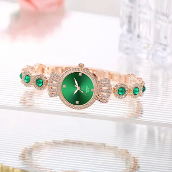 יוקרה רטרו טווס ירוק יהלום שעון לנשים של גברת אופנה קוורץ שעון יד תכשיטים Relogio Feminino Montre פאטאל