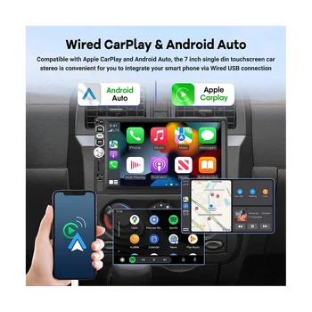 יחיד דין סטריאו לרכב Carplay אנדרואיד אוטומטי, 7 אינץ מסך מגע רדיו, ראי קישור/Bluetooth/רדיו FM/גיבוי מצלמה+מיקרופון