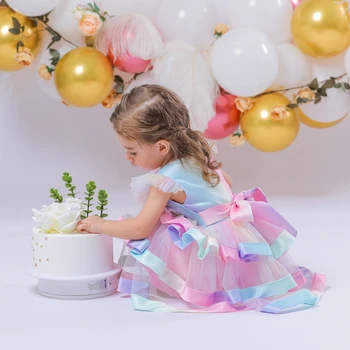 ילדה 1 יום הולדת שמלות 12M כדי 24M הרך הנולד טבילה בגדי פעוטות פרח ילדים אלגנטי ערב מסיבת Vestidos