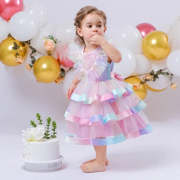 ילדה 1 יום הולדת שמלות 12M כדי 24M הרך הנולד טבילה בגדי פעוטות פרח ילדים אלגנטי ערב מסיבת Vestidos