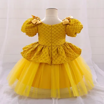 ילדה 1 מסיבת יום הולדת שמלות צהוב פאף שרוול שכבות טול שמלת טוטו התינוק רשמית בטקס הסיום ילדים תחפושת Vestidos
