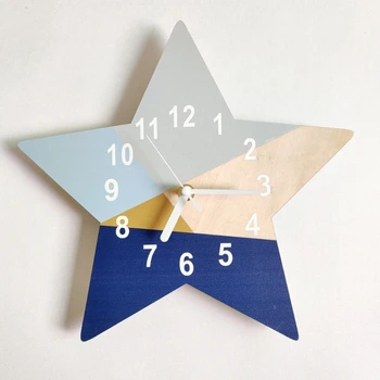 ילדה כחול גיאומטריות מחומש שעון לילדים ילדים, עיצוב חדר שקט אילם קיר דקורטיבי שעונים עיצוב מודרני