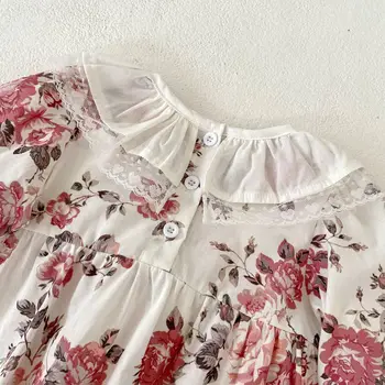 ילוד בגדי תינוקות בנות בגד 2023 פרח הסתיו הדפסה בנות חתיכה אחת בגדי תינוק שרוול ארוך קשתות הנסיכה סרבל