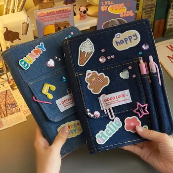 יצירתי ג 'ינס מחברות, קלסר ג' ורנל היד חשבונות היומן קופסת מתנה בחורה מחברת כלי כתיבה אחסון קוריאנית ציוד לבית הספר