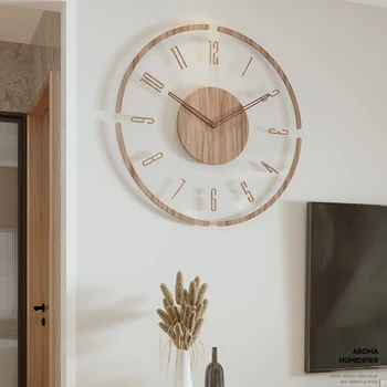 יצירתי שעון קיר עץ השקט שעון קיר דקורטיבי גדול מופעל על סוללה ללא מתקתק אנלוגי שעון רטרו עבור הסלון