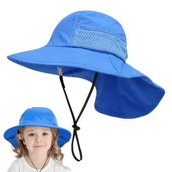 כובעים לילדים UPF 50 קיץ, כובעי שמשיה Sunhat עם הצוואר עיצוב עטיפה החוף אספקה של בנים וגם של בנות