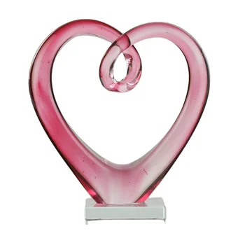 לב ורוד בצורת אמנות זכוכית קישוטים ליום האהבה מתנות