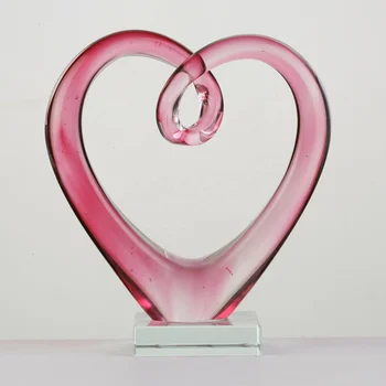 לב ורוד בצורת אמנות זכוכית קישוטים ליום האהבה מתנות