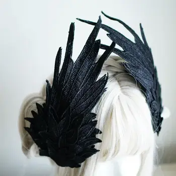 לוליטה הכובעים אנג ' ל כנפיים נוצות שחור לבן צד ביצועים הסגנון הגותי לוליטה אגף שיער, קישוט