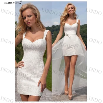 לינדו NOIVA Vestido 2023 נסיכה פשוט תחרה שמלות חתונה עם רכבת להסרה מתוקה שרוולים קצרים חוף חצאית בוהו.