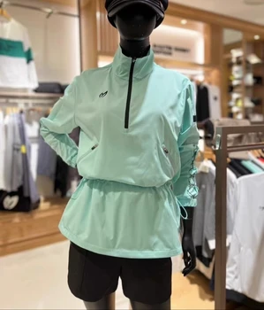 מאסטר באני גולף נשים מעיל שרוול ארוך וחצי רוכסן לעמוד הצוואר 2023 סתיו ועמידים, קרם הגנה איכותי גולף ספורט מעיל