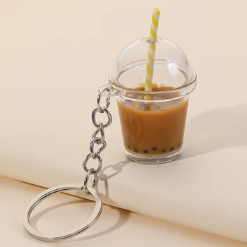 מדומה PVC קפה מפתח שרשרת יצירתי ואופנתי חלב כוס תה מזון צילום דגם הרכב התיק טלפון נייד תליון מתנה