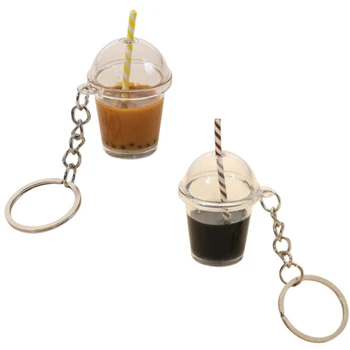 מדומה PVC קפה מפתח שרשרת יצירתי ואופנתי חלב כוס תה מזון צילום דגם הרכב התיק טלפון נייד תליון מתנה