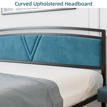 מודרני פלטפורמה מיטה מרופדים קטיפה מסגרת מיטה עם גדיל עם קשת בעיצוב ראש המיטה מדרך לכיוון מתכת מוטות תמיכה