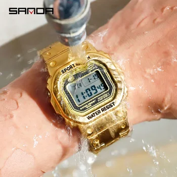 מותג העליון סאנדה חיצונית הכרונוגרף LED שעון דיגיטלי לגברים עמיד למים חיצוני ספורט שעון היד של גברים שעון שעון מעורר