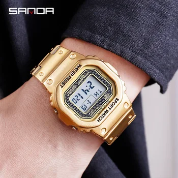 מותג העליון סאנדה חיצונית הכרונוגרף LED שעון דיגיטלי לגברים עמיד למים חיצוני ספורט שעון היד של גברים שעון שעון מעורר