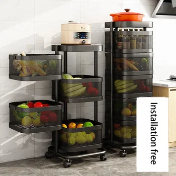 מטבח ביתי אחסון Rotatable מדף 3/4/5 שכבות רב שכבתי 360 מעלות מתכת ירקות פירות סל אחסון מתלה עגלה העגלה.