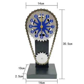 מלאכה קישוטים סיבוב שרשרת הציוד שעון דקורטיבי לשולחן שעון מכני הרוח הידיים שעון שולחני כחול