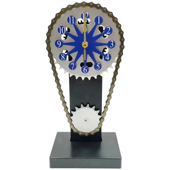 מלאכה קישוטים סיבוב שרשרת הציוד שעון דקורטיבי לשולחן שעון מכני הרוח הידיים שעון שולחני כחול