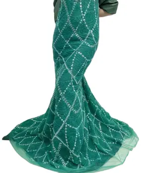 מעולה ירוק פאייטים תחרה, טול נטו חרוזים Asoebi אפליקציה שיפון בד שמלת מסיבת תפירה