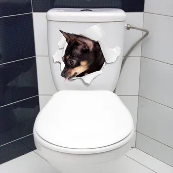 מצחיק ראש כלב PVC האסלה מדבקות בשירותים קישוט עצמי מדבקות פרחים טריים שלט מתכת הנסיכה קיר הבית