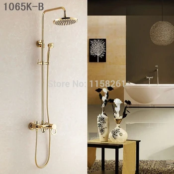 מקלחת ברזים זהב פליז מערבל מקלחת אמבטיה ברז ברז סט ראש מקלחת גשם עגול קיר רכוב ברזים לאמבטיה HJ-1065K-B