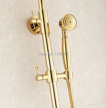 מקלחת ברזים זהב פליז מערבל מקלחת אמבטיה ברז ברז סט ראש מקלחת גשם עגול קיר רכוב ברזים לאמבטיה HJ-1065K-B
