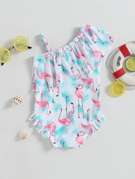 מקסימה אחת כתף קפלים בבגד ים עבור פעוטות בנות - מושלם לקיץ כיף בשמש עם ויברציות טרופיות שרוולים