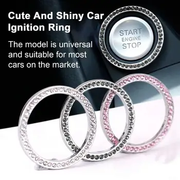 נוצץ רכב ריינסטון הטבעת מדבקה מסוגנן עיצוב פנים מבריק הצתת מכוניות, טבעת סגסוגת חומר הצתה טבעת כפתור