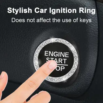 נוצץ רכב ריינסטון הטבעת מדבקה מסוגנן עיצוב פנים מבריק הצתת מכוניות, טבעת סגסוגת חומר הצתה טבעת כפתור