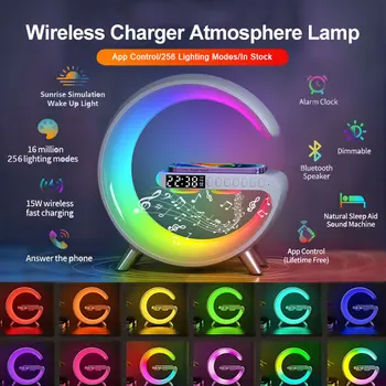 ניו ג ' י הגדול חכם אור LED מטען אלחוטי Bluetooth רמקול שעון מעורר אווירה אור רעש לבן לשינה אור 2023