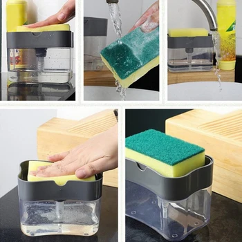 נייד Soap Dispenser מטבח, חומרי ניקוי תיבת העיתונות עם ספוג אוטומטי נוזלי מתקן כלי מטבח.