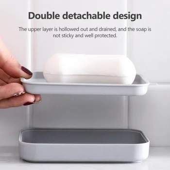 נייד סבון כלים כפול-שכבת פלסטיק סבון קופסא ביתיים לשירותים לרוקן סבון מגש סבון רחצה קופסה עם מכסה